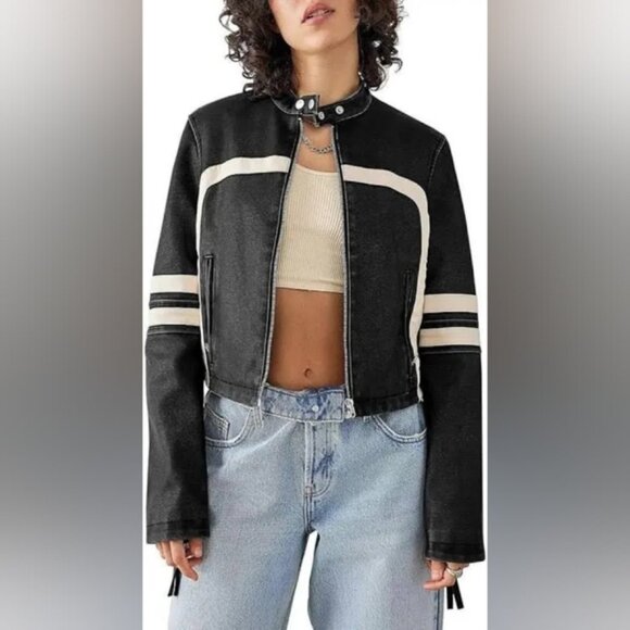 Urban Outfitters Jackets & Blazers - Urban Outfitters Iets Frans Jessy Faux Leather Cropped Moto Jacket Size Medium